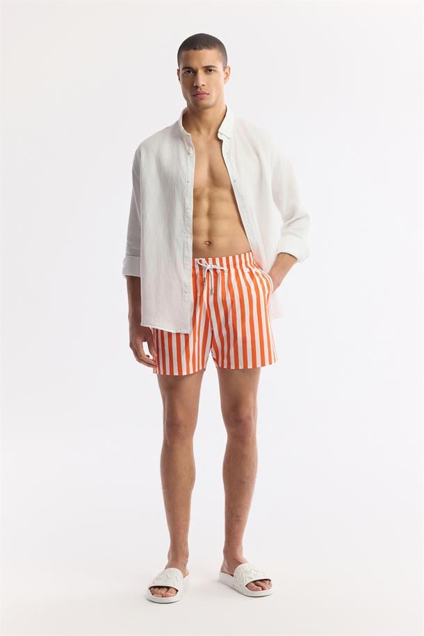 Mercan Hızlı Kuruyan Baskılı Çantalı Deniz Şortu