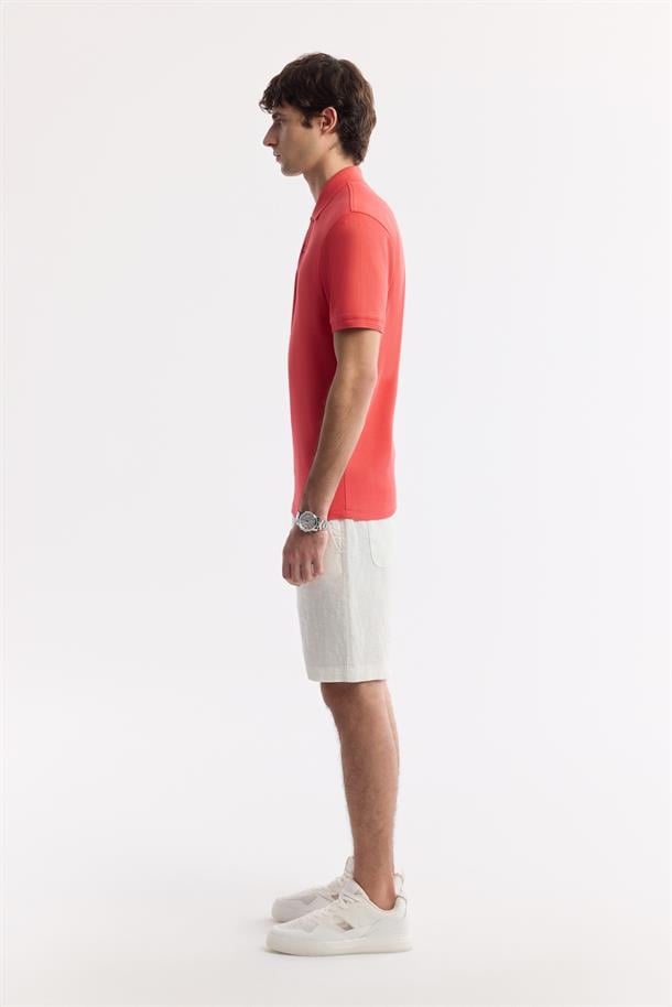 Mercan Kıvrılmaz Polo Yaka %100 Pamuk Basic T-Shirt