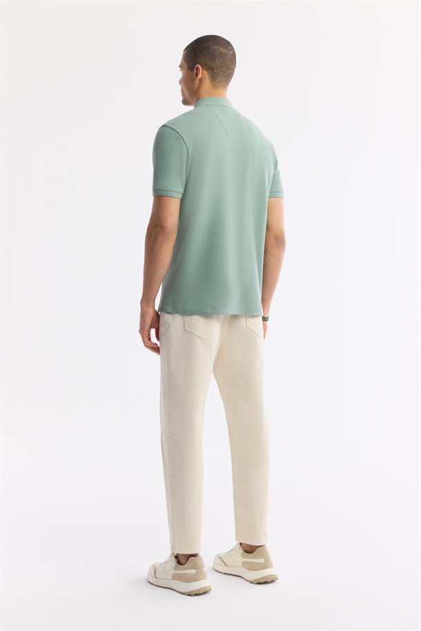 Mint Yeşil Kıvrılmaz Polo Yaka %100 Pamuk Basic T-Shirt