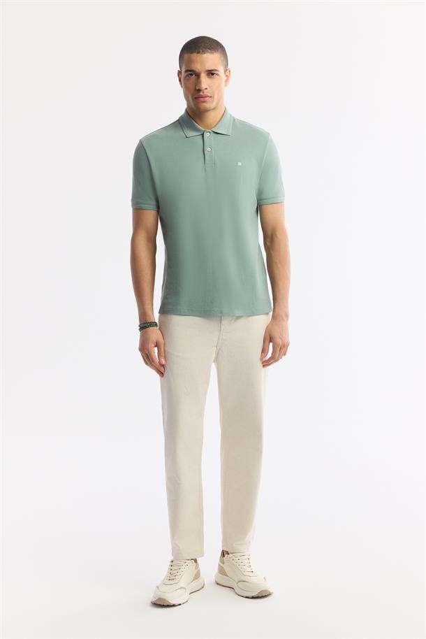 Mint Yeşil Kıvrılmaz Polo Yaka %100 Pamuk Basic T-Shirt