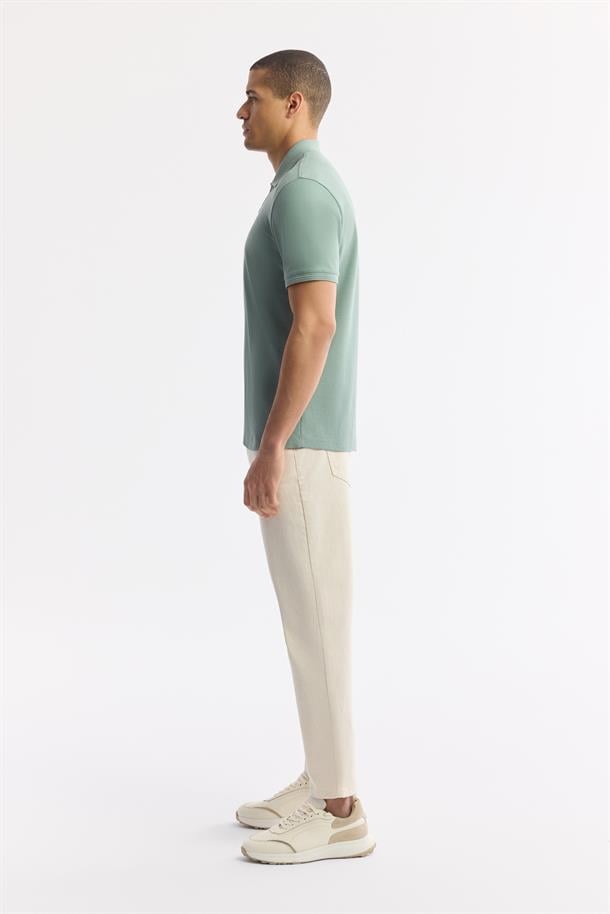 Mint Yeşil Kıvrılmaz Polo Yaka %100 Pamuk Basic T-Shirt