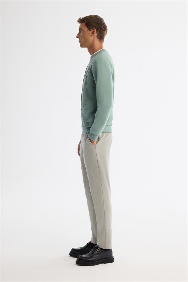 Mint Yeşil Bisiklet Yaka Pamuklu Nakışlı Sweatshirt