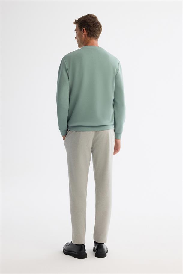 Mint Yeşil Bisiklet Yaka Pamuklu Nakışlı Sweatshirt