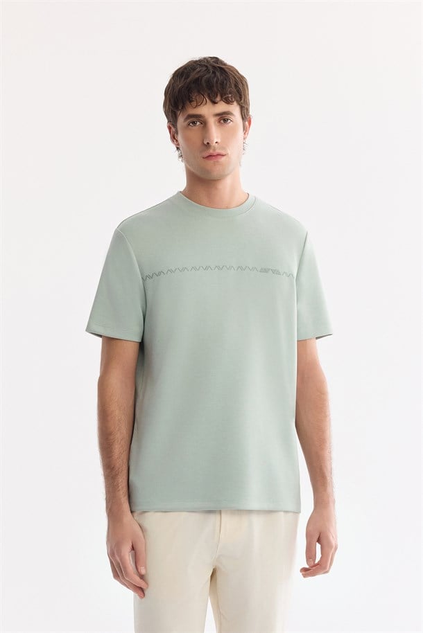 Mint Yeşil Bisiklet Baskılı Viskon Karışımlı İnterlok T-Shirt