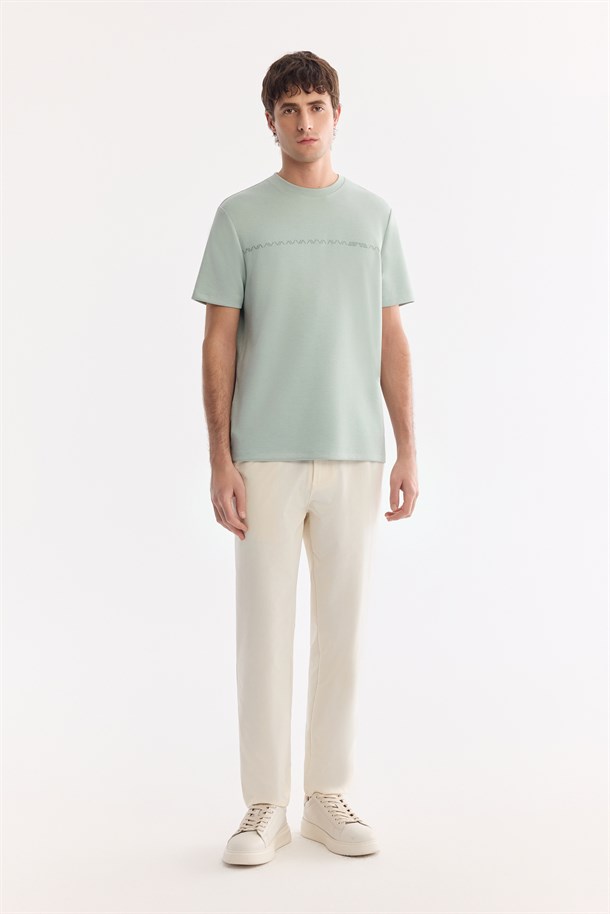 Mint Yeşil Bisiklet Baskılı Viskon Karışımlı İnterlok T-Shirt