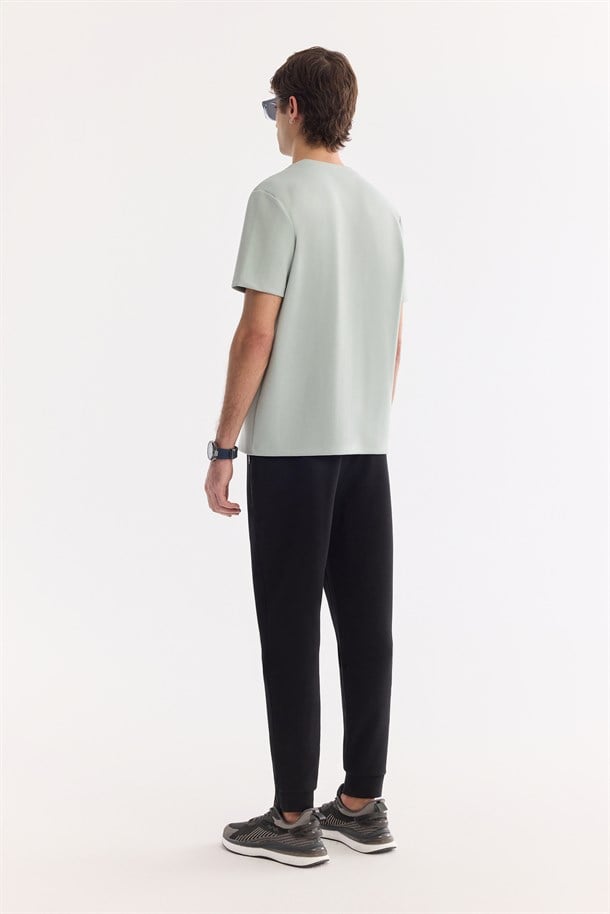 Mint Yeşil Bisiklet Yaka Baskılı İnterlok T-Shirt