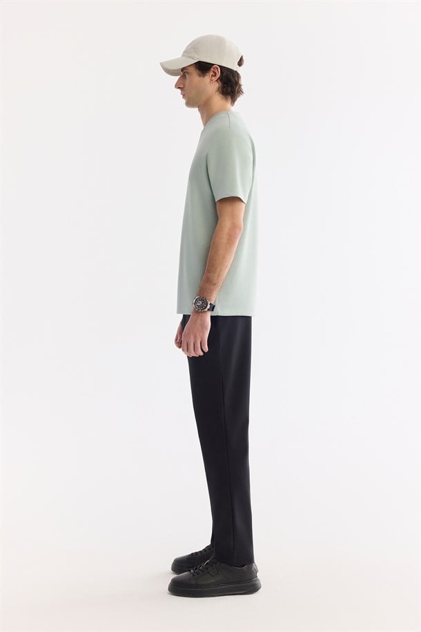 Mint Yeşil Bisiklet Yaka Baskılı İnterlok T-Shirt