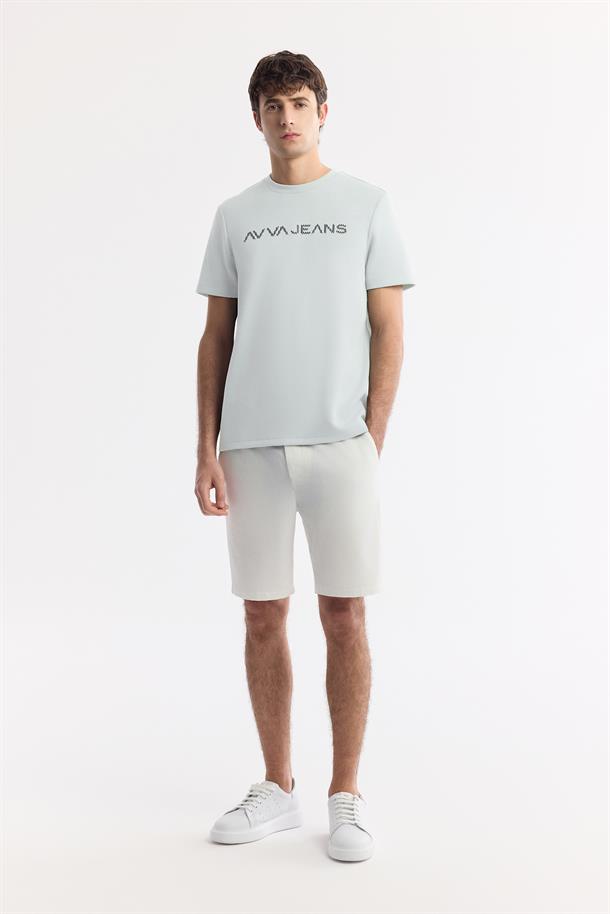 Mint Yeşil Bisiklet Yaka Reflektörlü Bi-Stretch İnterlok T-Shirt