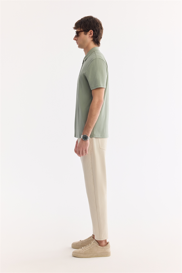 Mint Kıvrılmaz Polo Yaka Fermuarlı %100 Pamuk Basic T-Shirt