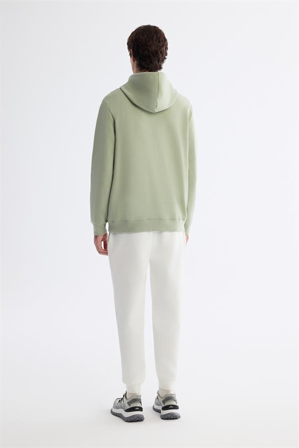 Mint Yeşil Kapüşonlu Pamuklu Baskılı Elastan Sweatshirt