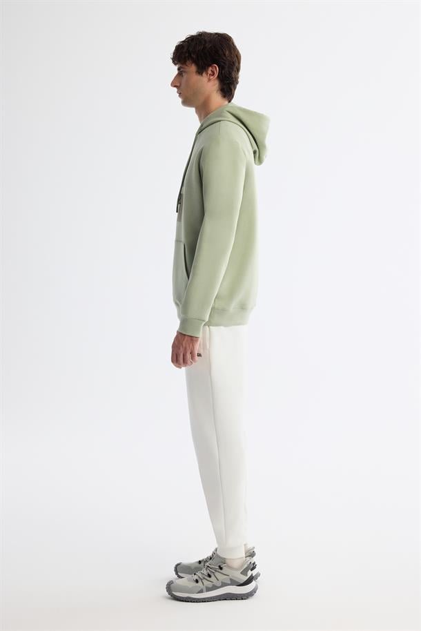Mint Yeşil Kapüşonlu Pamuklu Baskılı Elastan Sweatshirt