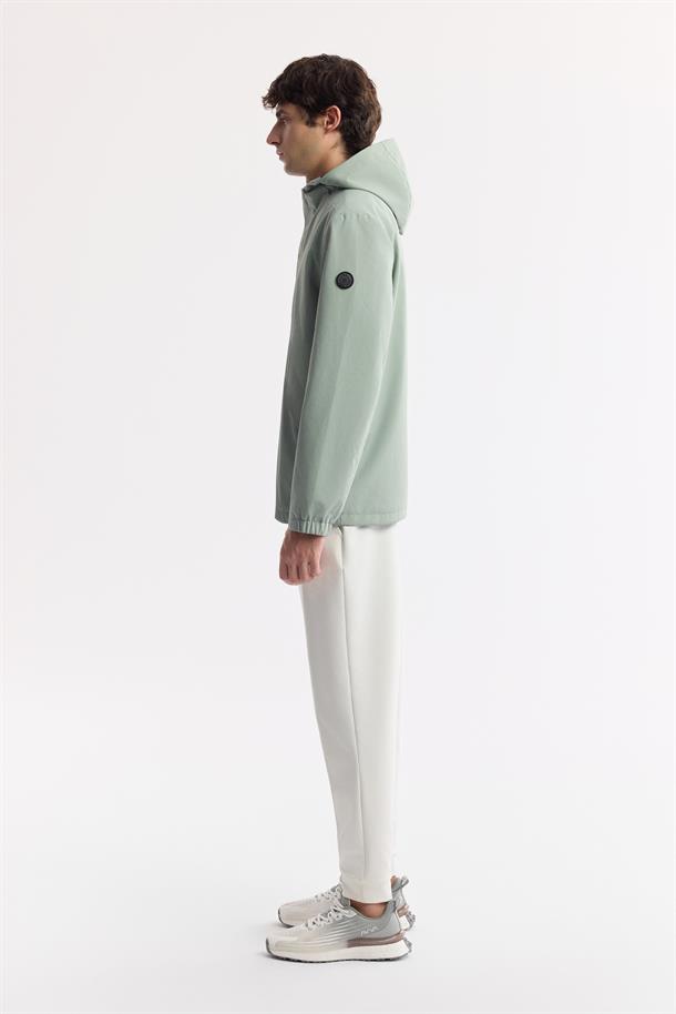 Mint Yeşil Kapüşonlu Yaka Su İtici Rüzgar Geçirmez İnce Mont