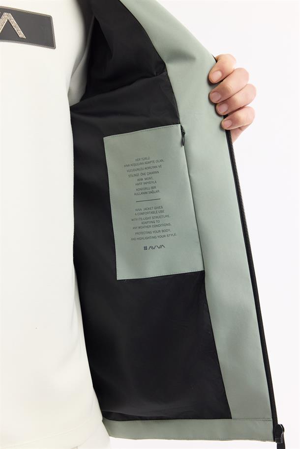 Mint Yeşil Kapüşonlu Yaka Su İtici Rüzgar Geçirmez İnce Mont