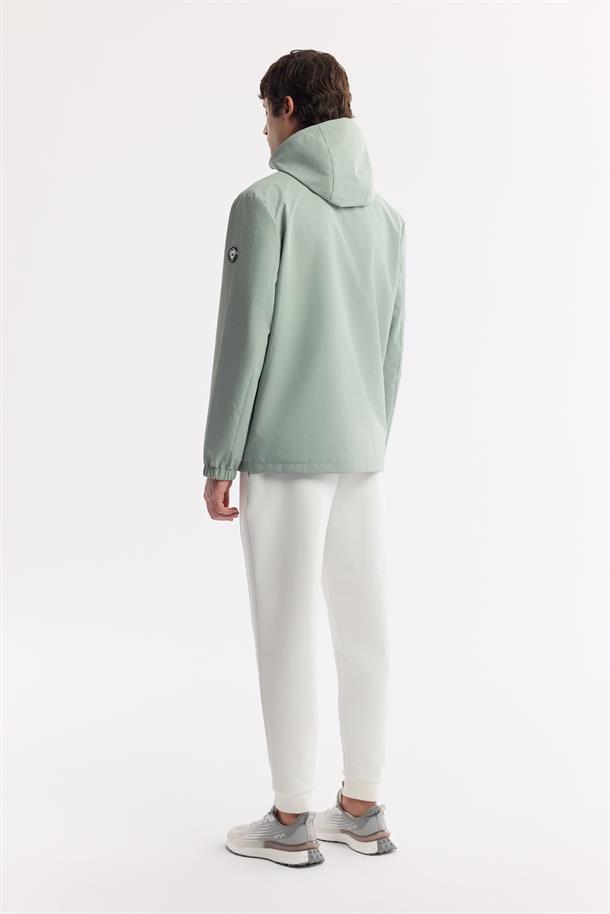 Mint Yeşil Kapüşonlu Yaka Su İtici Rüzgar Geçirmez İnce Mont