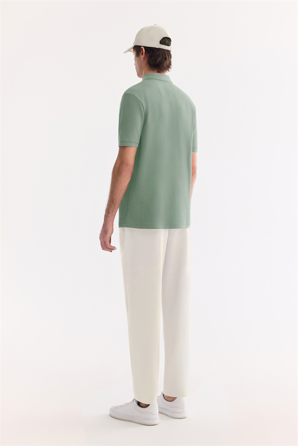 Mint Yeşil Kıvrılmaz Polo Yaka %100 Pamuk Basic T-Shirt
