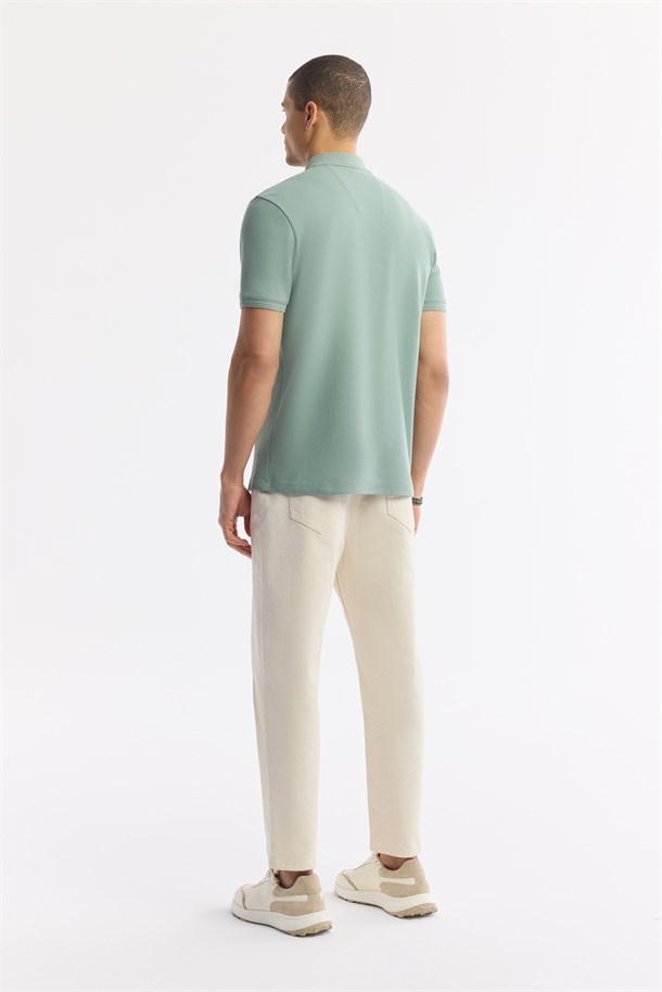 Mint Yeşil Kıvrılmaz Polo Yaka %100 Pamuk Basic T-Shirt