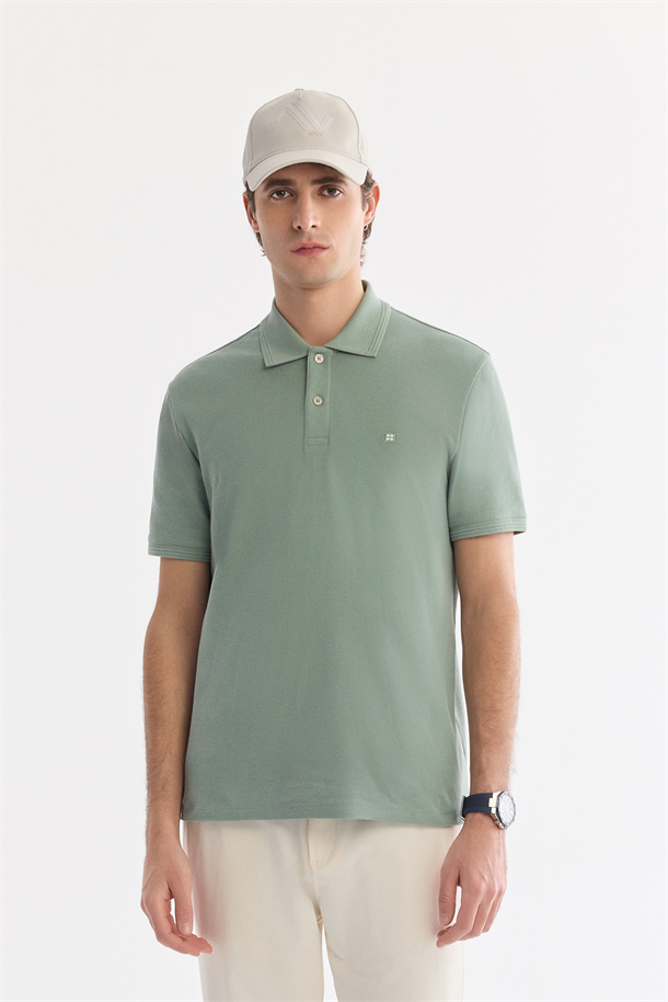 Mint Yeşil Kıvrılmaz Polo Yaka %100 Pamuk Basic T-Shirt