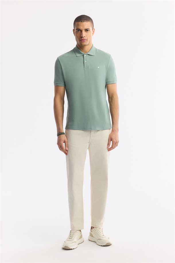 Mint Yeşil Kıvrılmaz Polo Yaka %100 Pamuk Basic T-Shirt