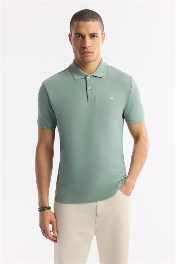 Mint Yeşil Kıvrılmaz Polo Yaka %100 Pamuk Basic T-Shirt