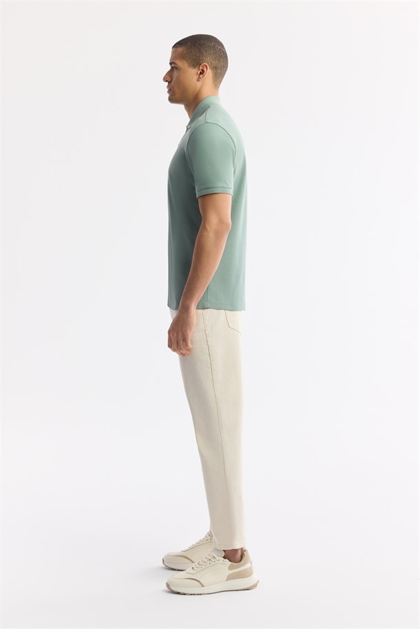Mint Yeşil Kıvrılmaz Polo Yaka %100 Pamuk Basic T-Shirt