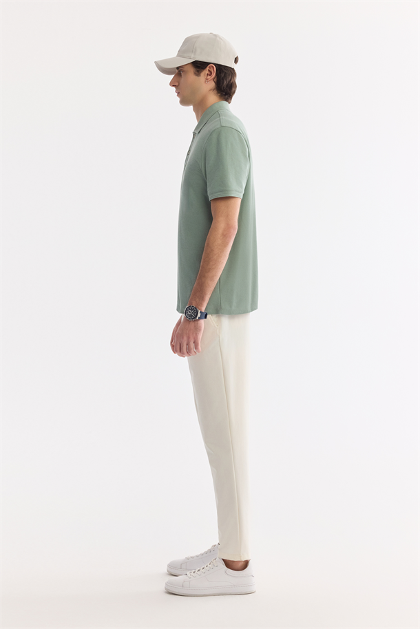 Mint Yeşil Kıvrılmaz Polo Yaka %100 Pamuk Basic T-Shirt