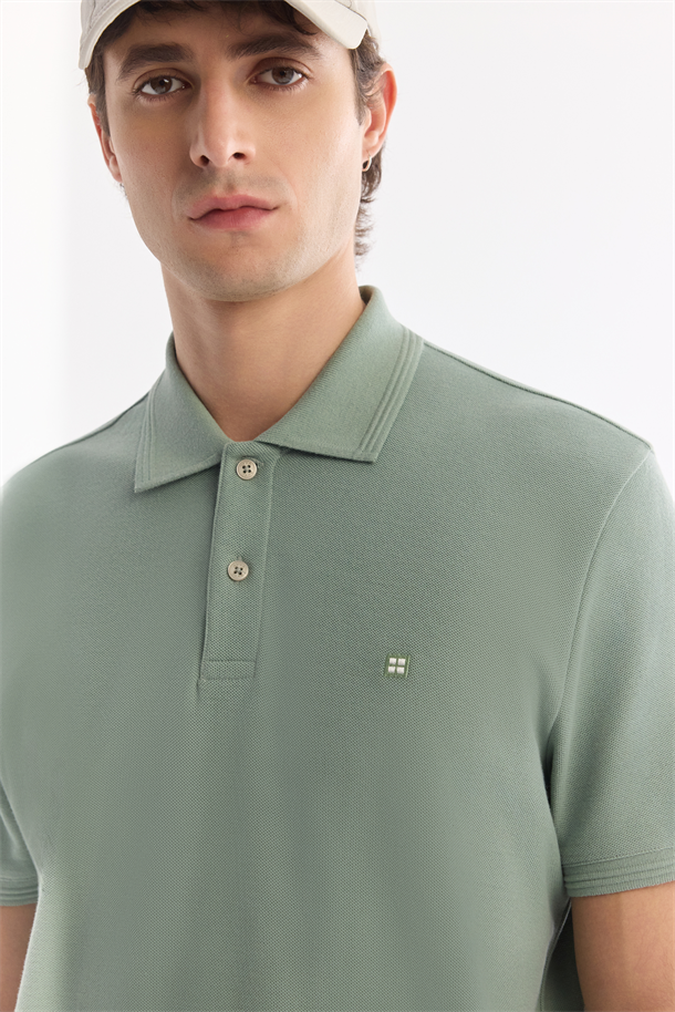 Mint Yeşil Kıvrılmaz Polo Yaka %100 Pamuk Basic T-Shirt