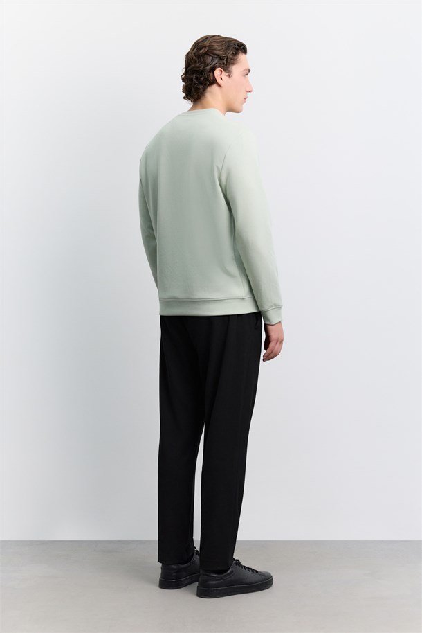Mint Yeşili Bisiklet Yaka Kolay Ütülenen Baskılı Pamuklu Sweatshirt
