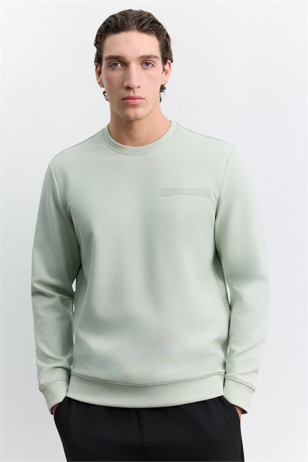 Mint Yeşili Bisiklet Yaka Kolay Ütülenen Baskılı Pamuklu Sweatshirt