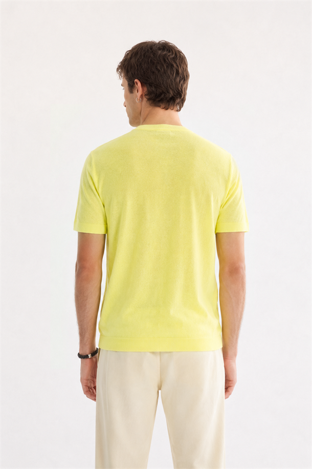 Neon Yeşil Bisiklet Yaka Triko T-Shirt 