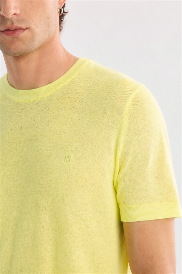 Neon Yeşil Bisiklet Yaka Triko T-Shirt 