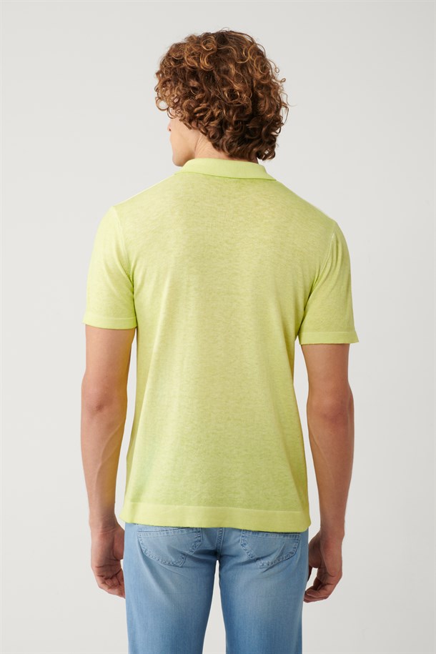 Neon Yeşil 3 Düğmeli Polo Yaka Triko T-Shirt