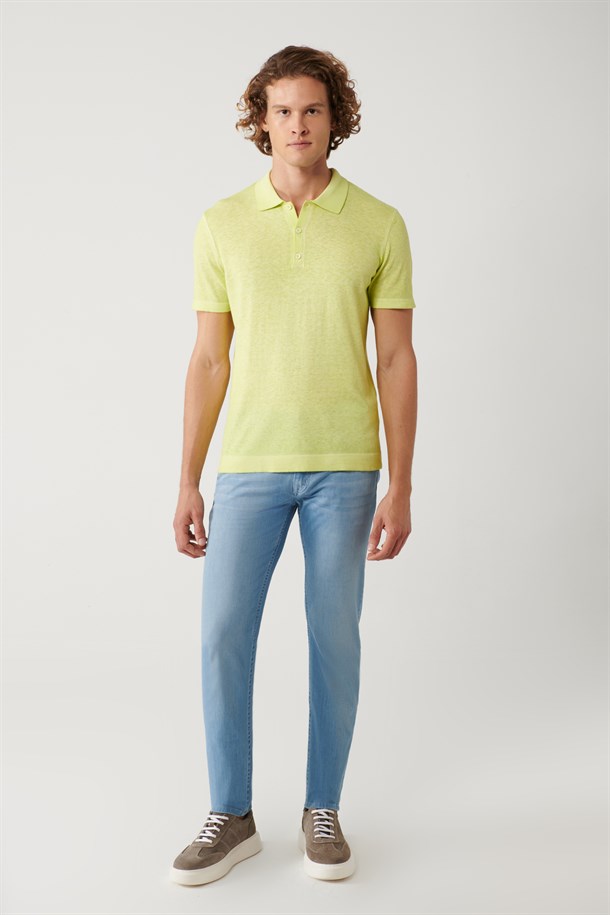 Neon Yeşil 3 Düğmeli Polo Yaka Triko T-Shirt