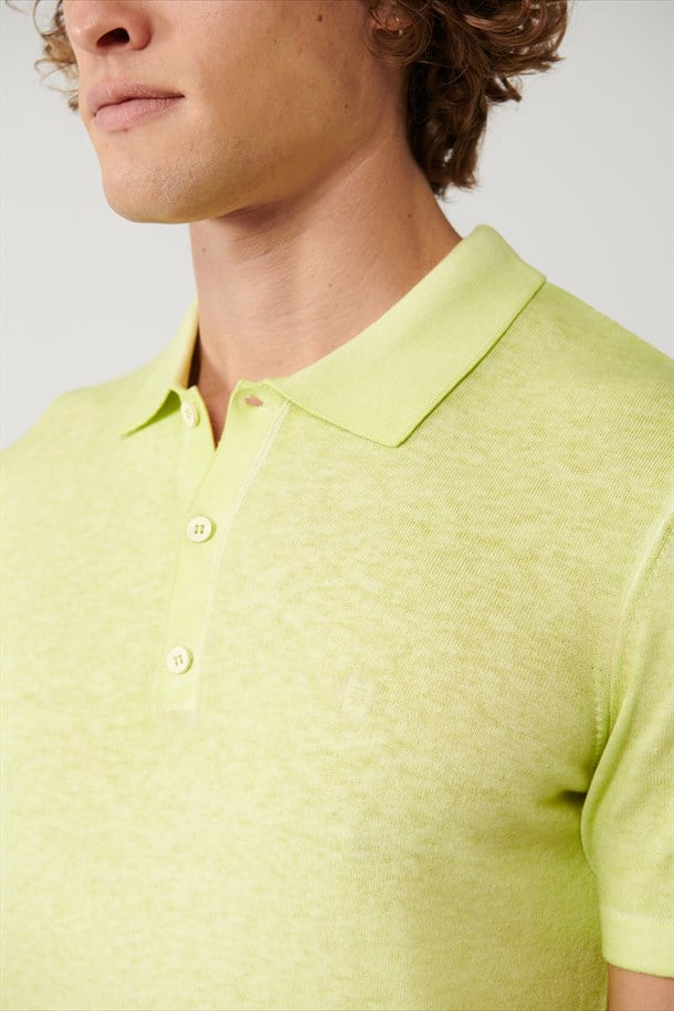 Neon Yeşil 3 Düğmeli Polo Yaka Triko T-Shirt