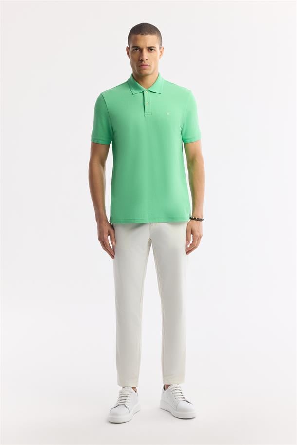 Neon Yeşil Kıvrılmaz Polo Yaka %100 Pamuk Basic T-Shirt