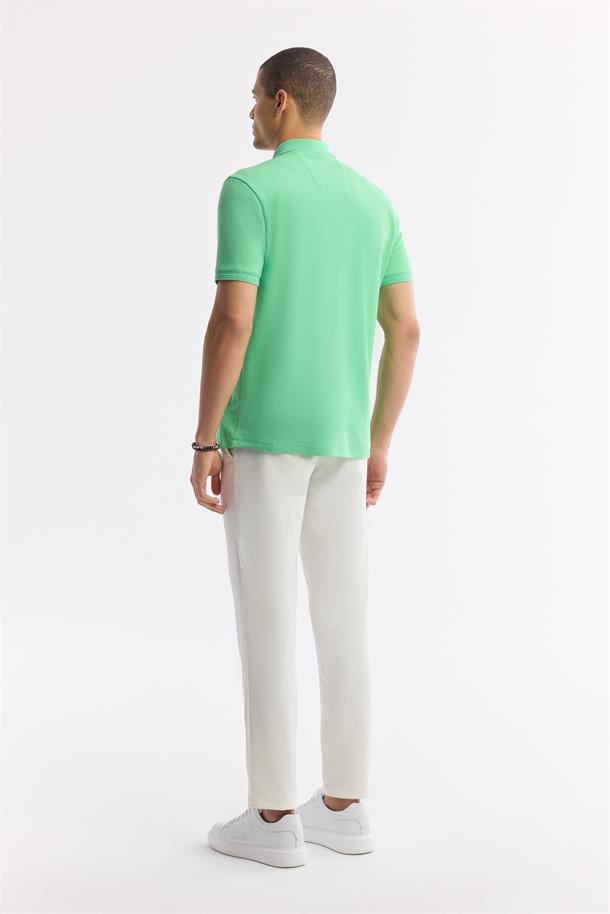 Neon Yeşil Kıvrılmaz Polo Yaka %100 Pamuk Basic T-Shirt