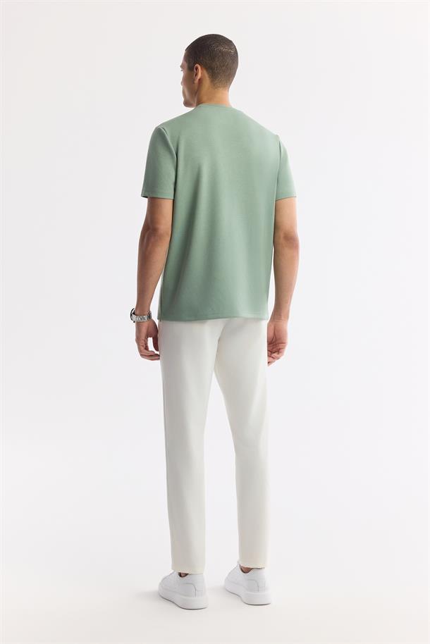 Nil Yeşili Bisiklet Yaka Bi-Stretch İnterlok T-Shirt