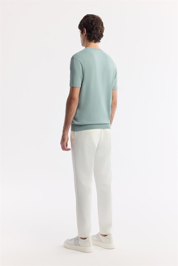 Nil Yeşili Bisiklet Yaka Rayon Triko T-Shirt