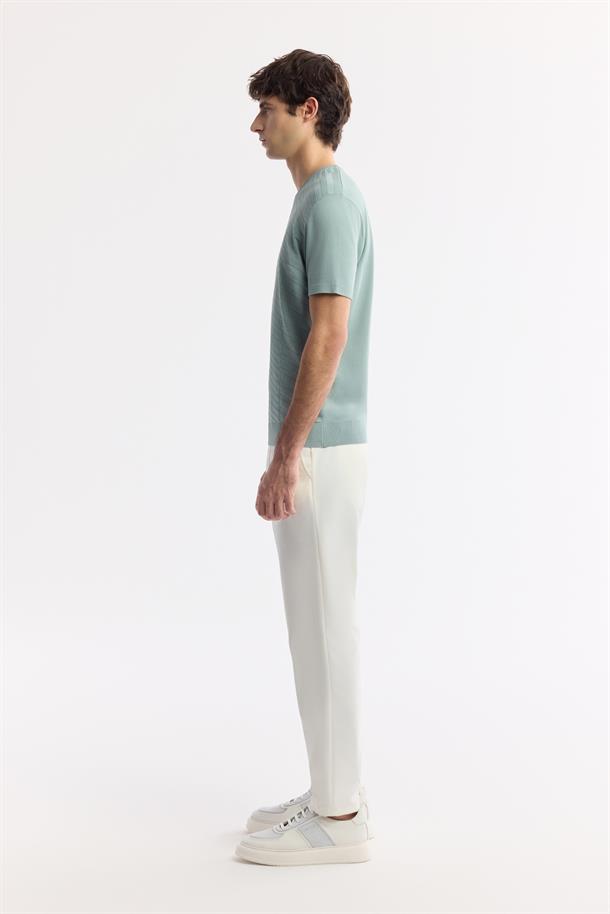 Nil Yeşili Bisiklet Yaka Rayon Triko T-Shirt