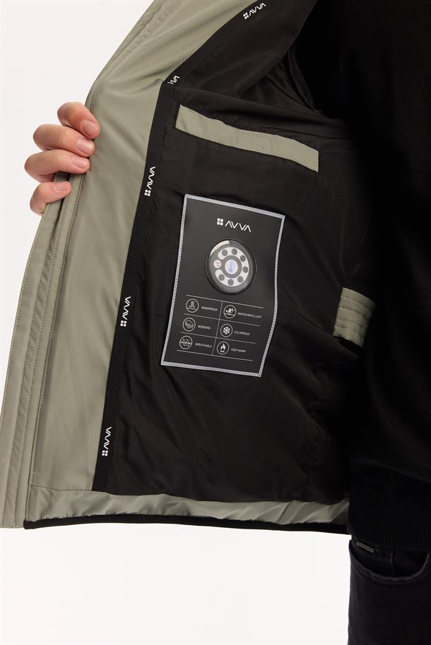 Nil Yeşili Kapüşonlu Su İtici Rüzgar Geçirmez -5 Dereceye Dayanıklı Şişme Mont