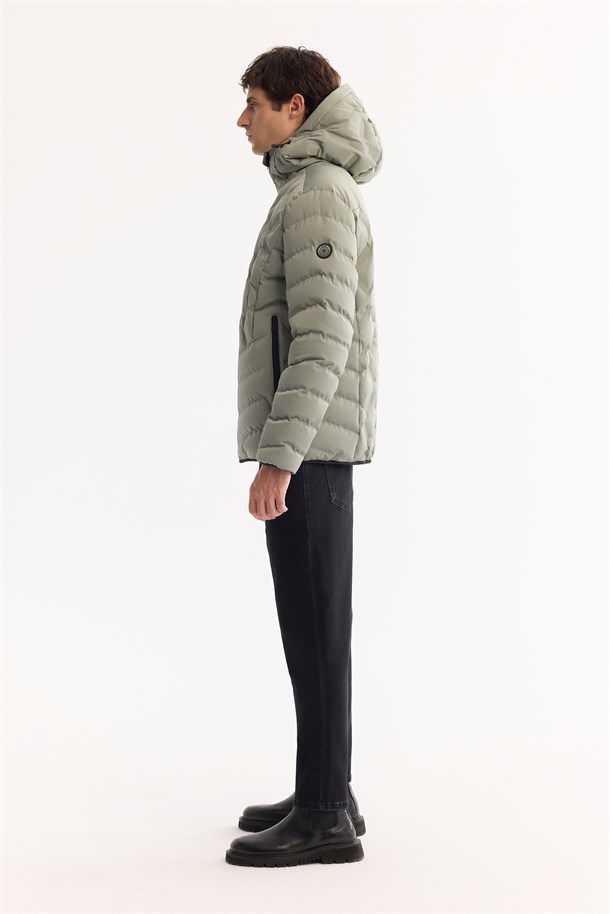 Nile Green Hooded Water Repellent Windproof Puffer Jacket Resistant to -5°C