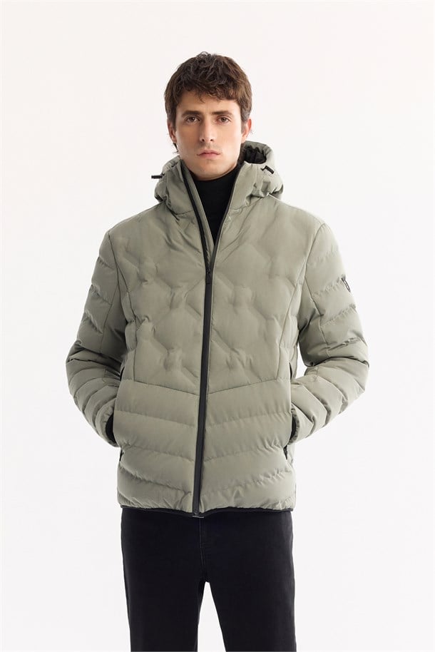Nile Green Hooded Water Repellent Windproof Puffer Jacket Resistant to -5°C