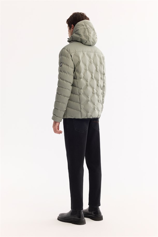 Nile Green Hooded Water Repellent Windproof Puffer Jacket Resistant to -5°C