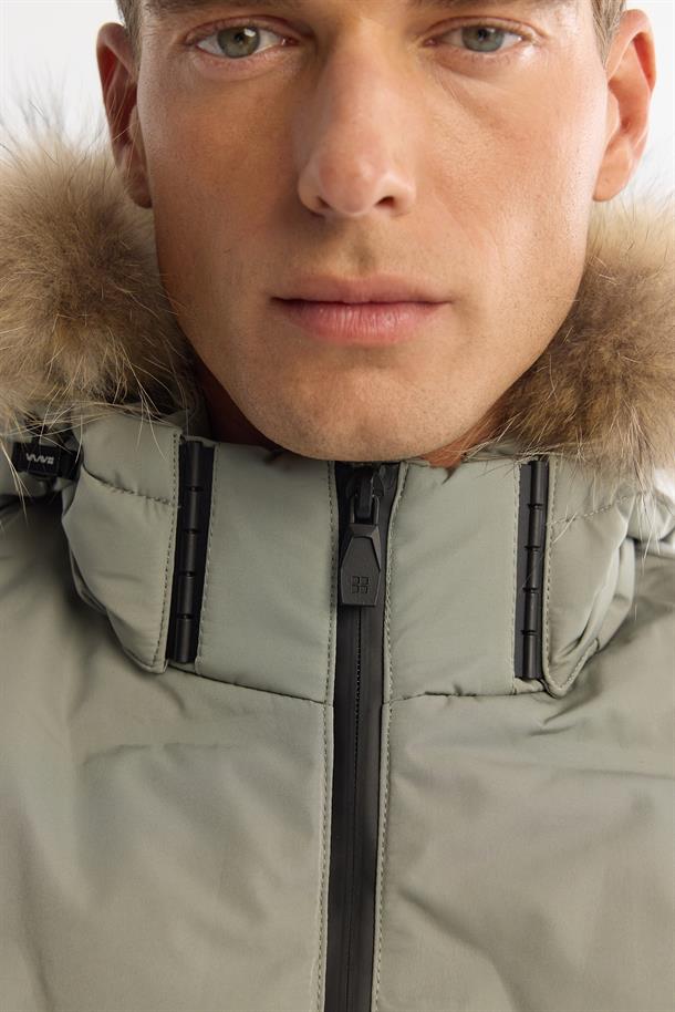 Pale Turquoise Hooded Goose Down Puffer Jacket