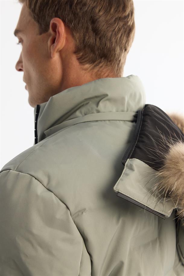 Pale Turquoise Hooded Goose Down Puffer Jacket