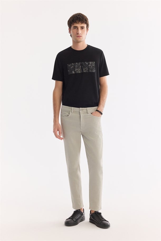 Nil Yeşili Pamuklu Elastan Jean Pantolon