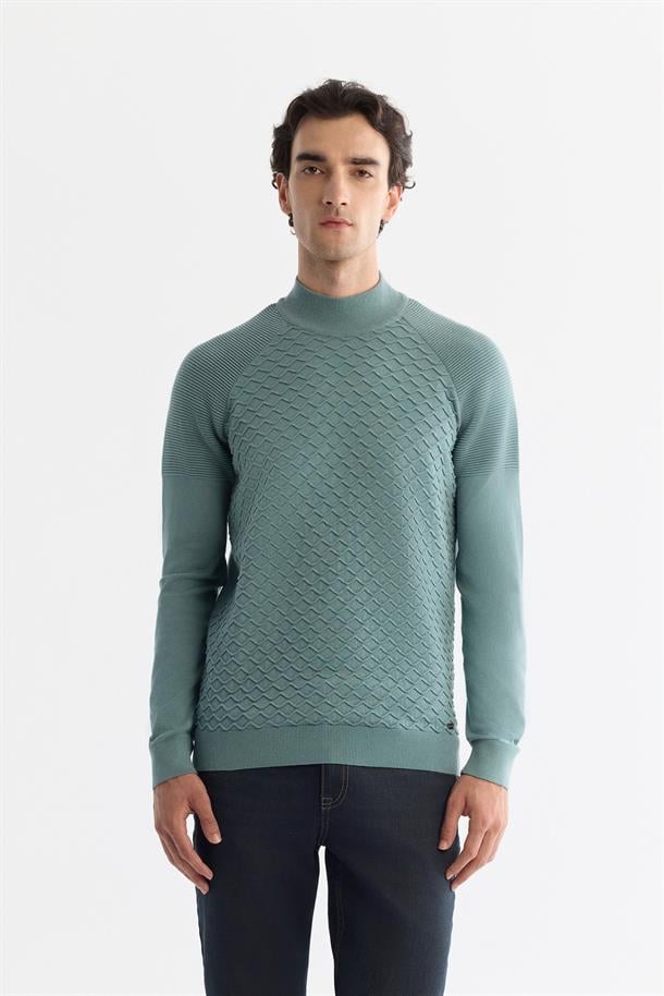 Nil Yeşili Yarım Balıkçı Yaka Soft Touch Triko Kazak