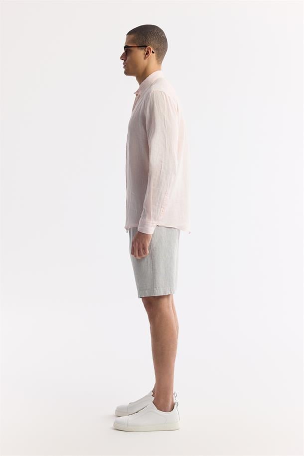 Pembe Düğmeli Yaka %100 Keten Gömlek