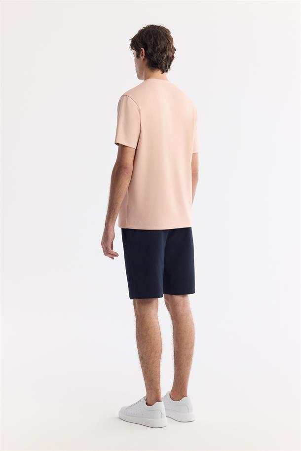 Pembe Bisiklet Yaka Baskılı Bi-Stretch İnterlok T-Shirt