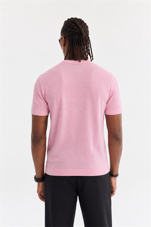 Pembe Bisiklet Yaka Triko T-Shirt 