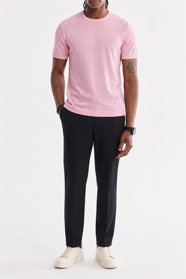 Pembe Bisiklet Yaka Triko T-Shirt 